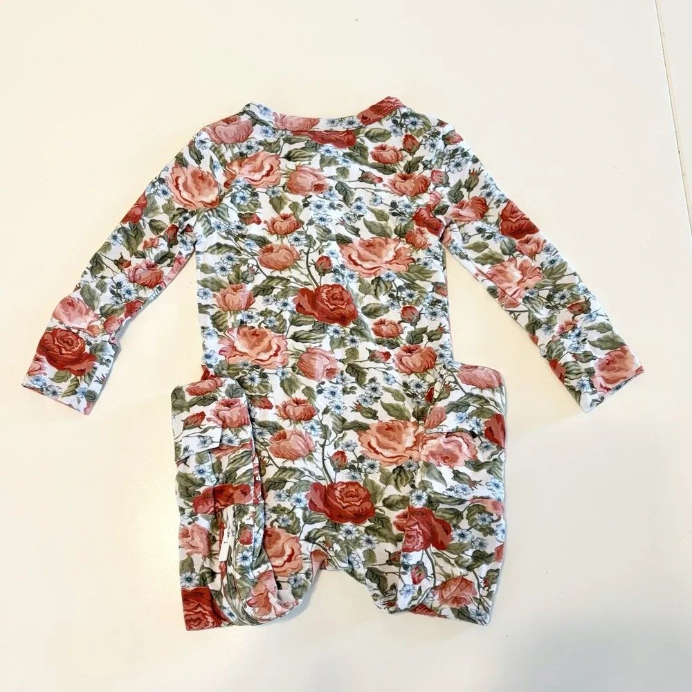 Posh Peanut Floral One Piece Bamboo Footie Pajamas Girls Size 6-9 Months Zipper